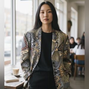 Vintage Via Ripatti Designs Oversized Blazer indie sleaze Geometric Abstract 80s